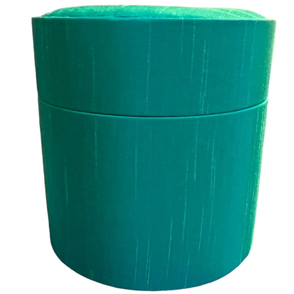 PIER 1 Silky Lidded Round Canister Lined Deep Green Storage 4.75" x 4.75"
